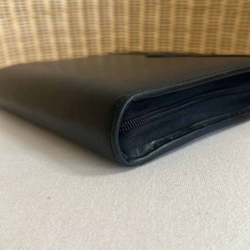 Black Vegan Leather Day Runner Zip Around Organizer
